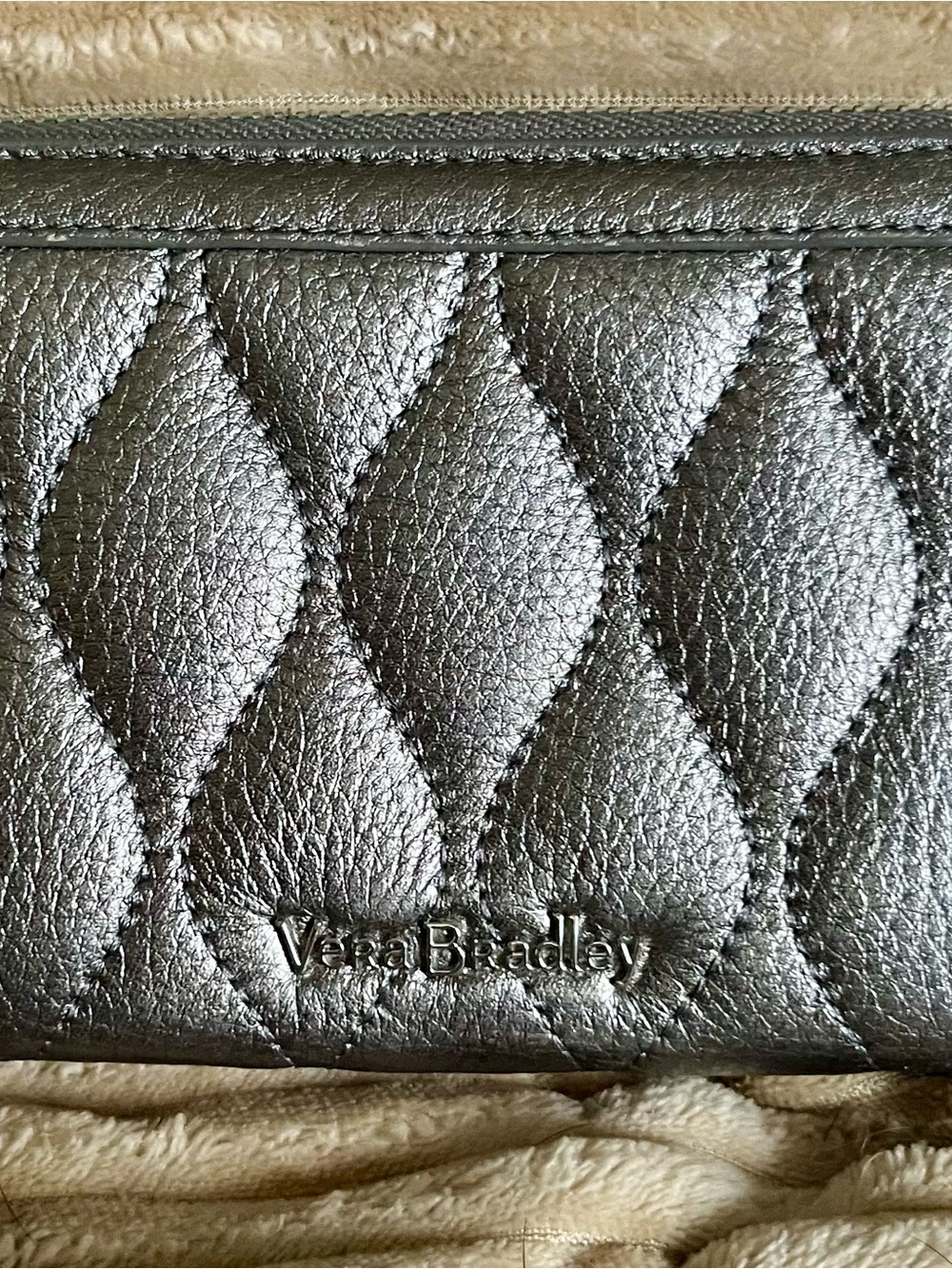 Vera Bradley Metallic Quilted Wallet in Gunmetal Silver